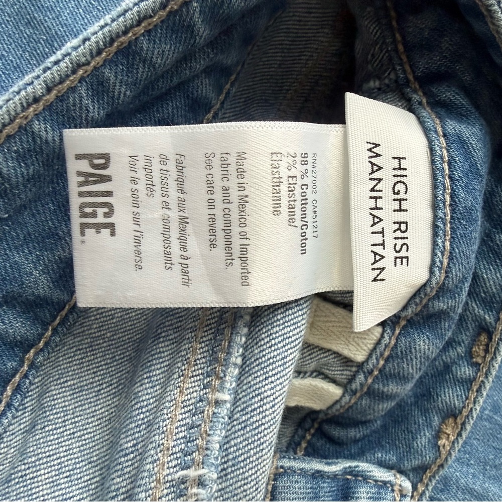 Paige Manhattan High Rise Cropped Jeans Front Seam Raw Hem Light Wash – Size 27 - Picture 4 of 8